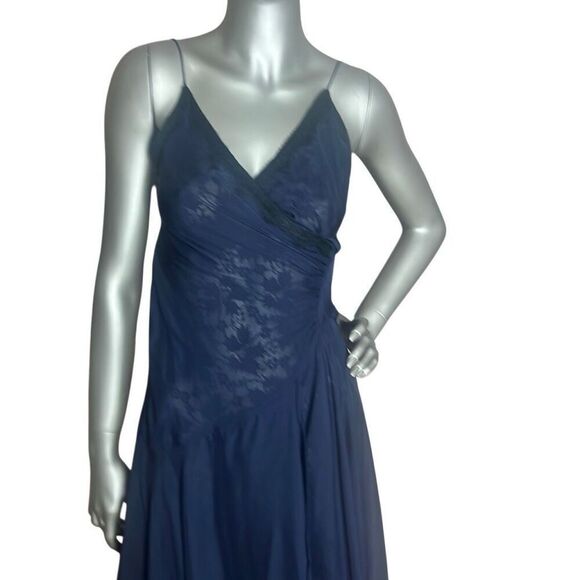 Meghan Silk Lace-Trim Dark Blue  Gown Dress 4 (024) - Picture 2 of 15